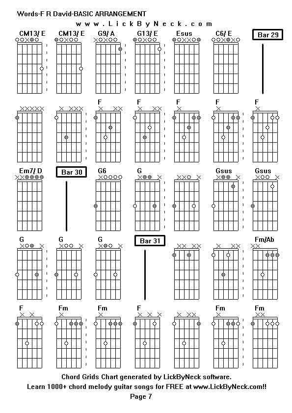 Chord Grids Chart of chord melody fingerstyle guitar song-Words-F R David-BASIC ARRANGEMENT,generated by LickByNeck software.